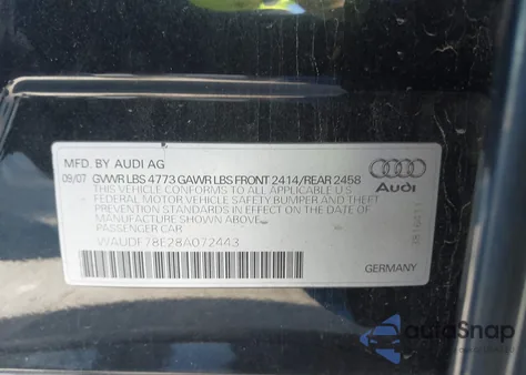2008 Audi A4 2.0T z USA, uszkodzony, nr VIN WAUDF78E28A072443